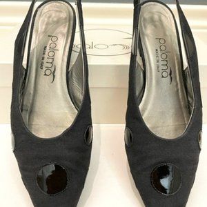 Black Linen and Patent Slingbacks by Paloma of Italy